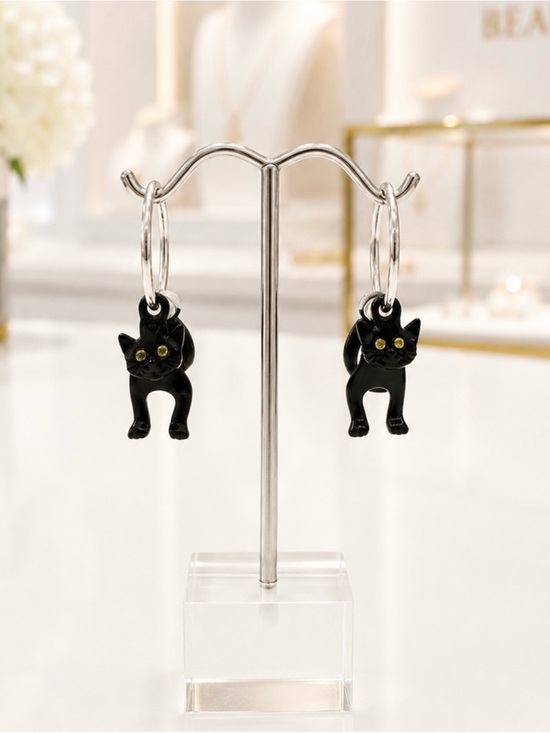 None Jewelry - $12 or Bundle 3/$30 - Black Cat Hoop Earrings